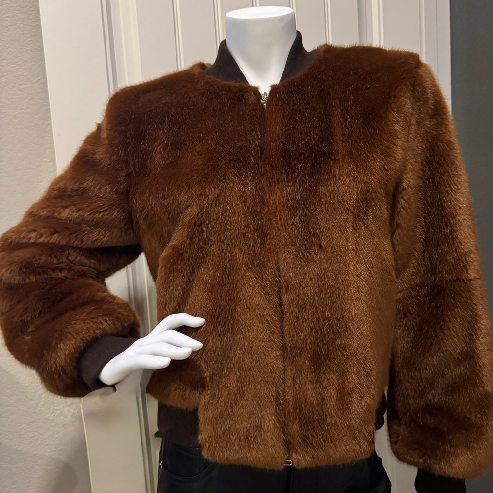Elizabeth and James Faux Fur Bomber Jacket – Brown | Size M